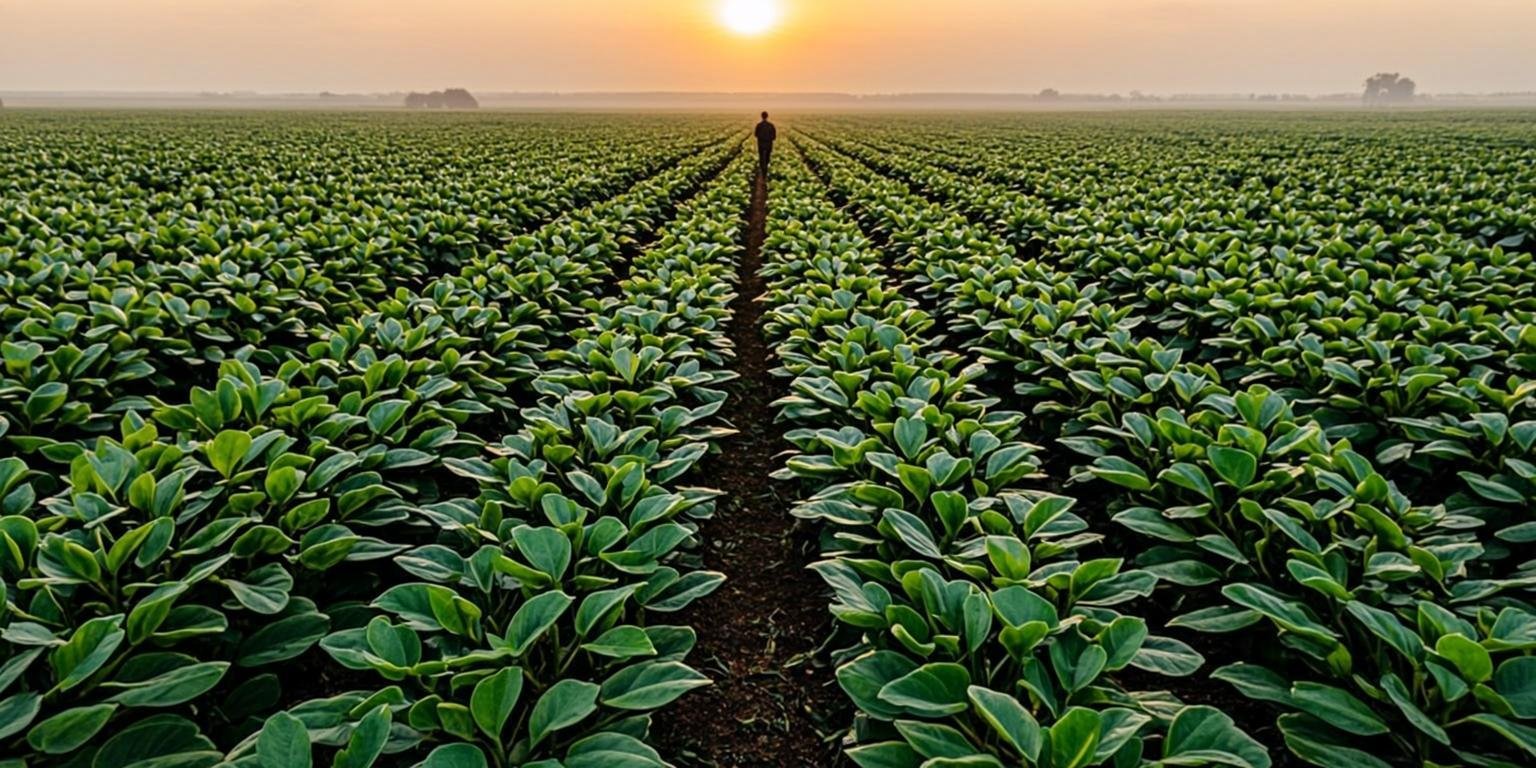 Aerial view of agricultural fields at sunrise